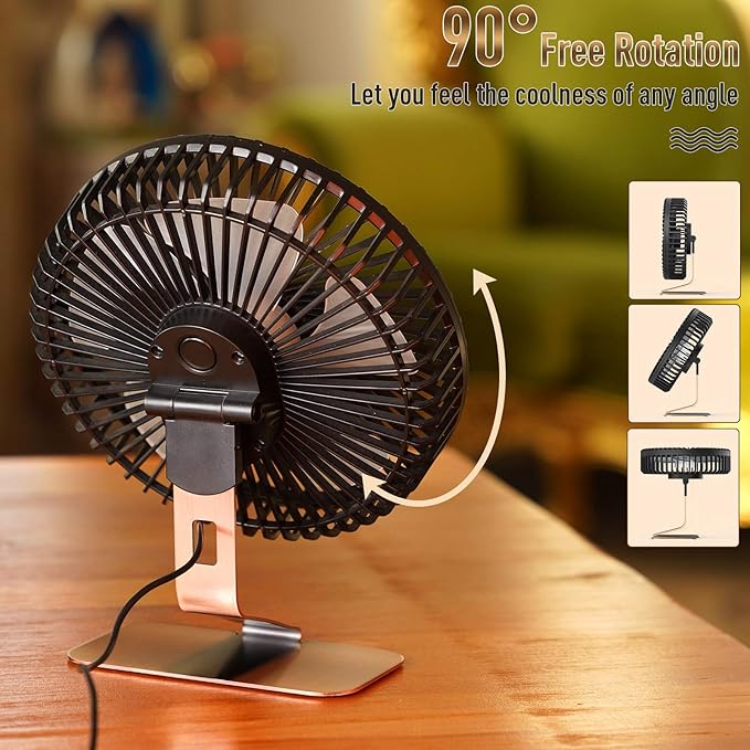 SLENPET 6 inch USB Small Desk Fan, 4 Speeds, Ultra-quiet, 90° Adjustment - Image 6