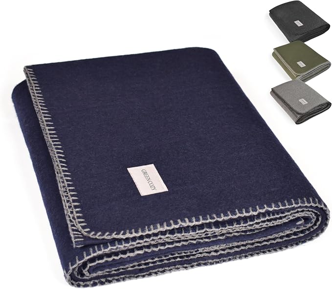 Military Style Wool Blanket – Cushioned, Breathable, Warm & Washable – by GREENCOZY