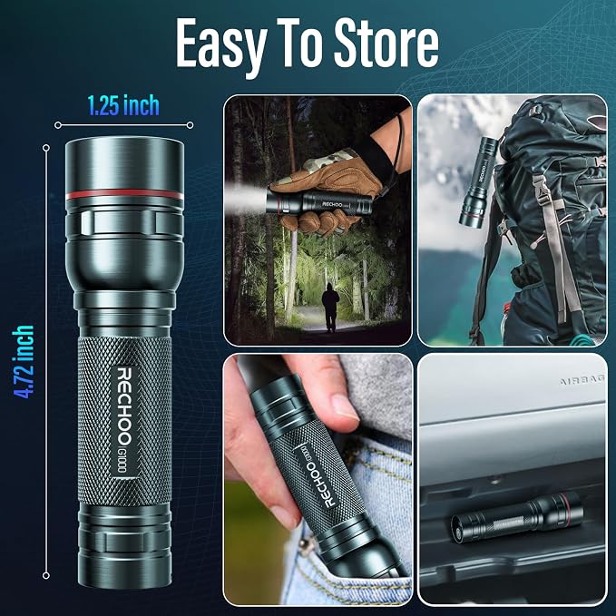 Rechargeable Flashlights High Lumens, G1000 Super Bright Flash Light Grey - Image 6