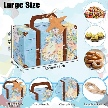 12Pcs Large Suitcase Party Favor Boxes Travel The Map Paper Treat Box - Image 3