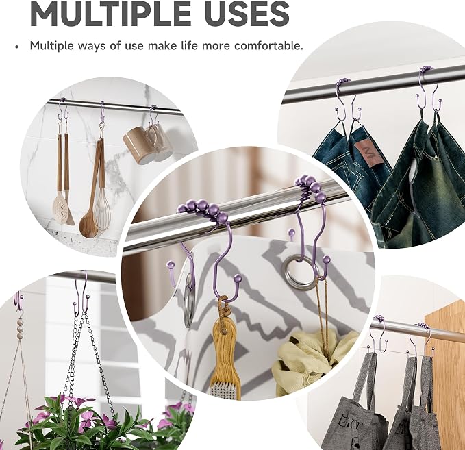 Bathway Shower Curtain Hooks, Shower Curtain Rings Rust Proof Double Hook - Image 6