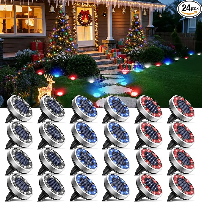 btfarm 24 Pack Solar Lights Outdoor, 8 LED Solar Ground Lights IP65 Waterproof by btfarmdecorativelighting