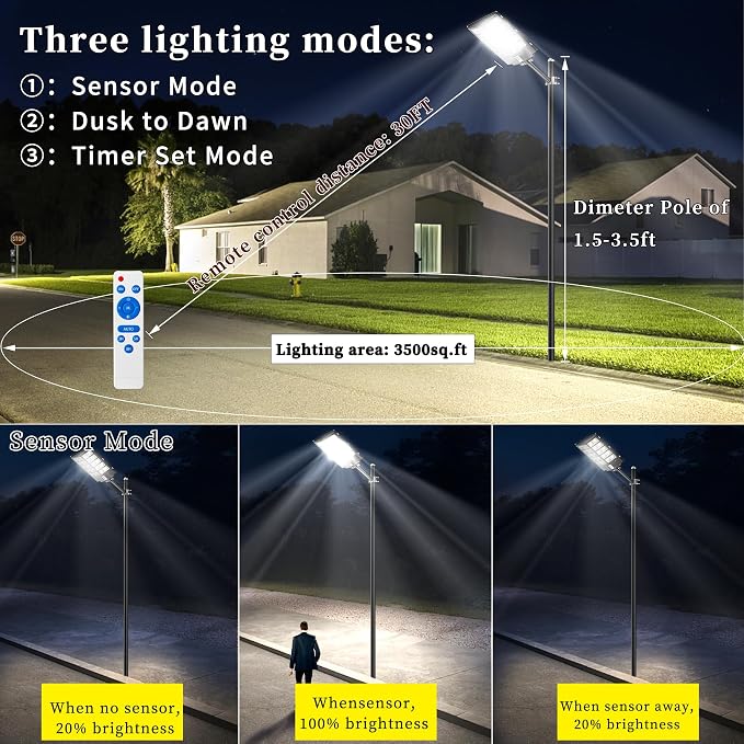 Ofuray Solar Street Lights Outdoor, Solar Security Flood Lights Parking Lot - Image 3
