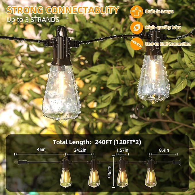 FOOMAN LED Outdoor String Lights, 240FT Outside Waterproof Patio Lights - Image 3