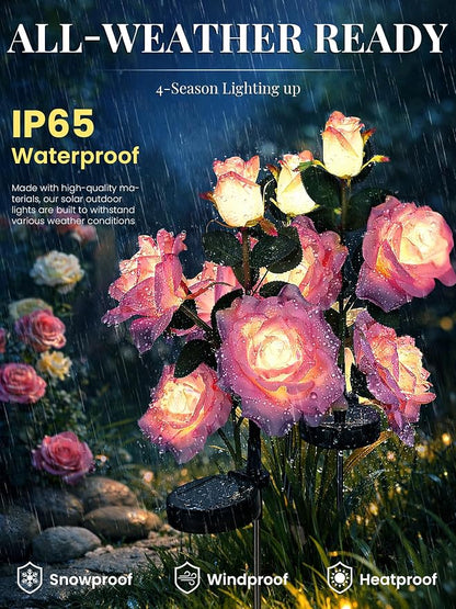 GIGALUMI Solar Lights Outdoor for Garden Decor, 3 Pack Solar Flower Lights - Image 3