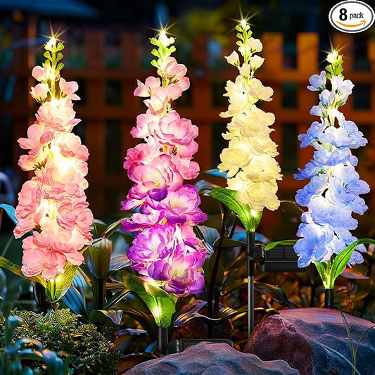 KOOPER Solar Lights Outdoor Garden Decor, 8 Pack Upgraded Delphinium Solar by KOOPER