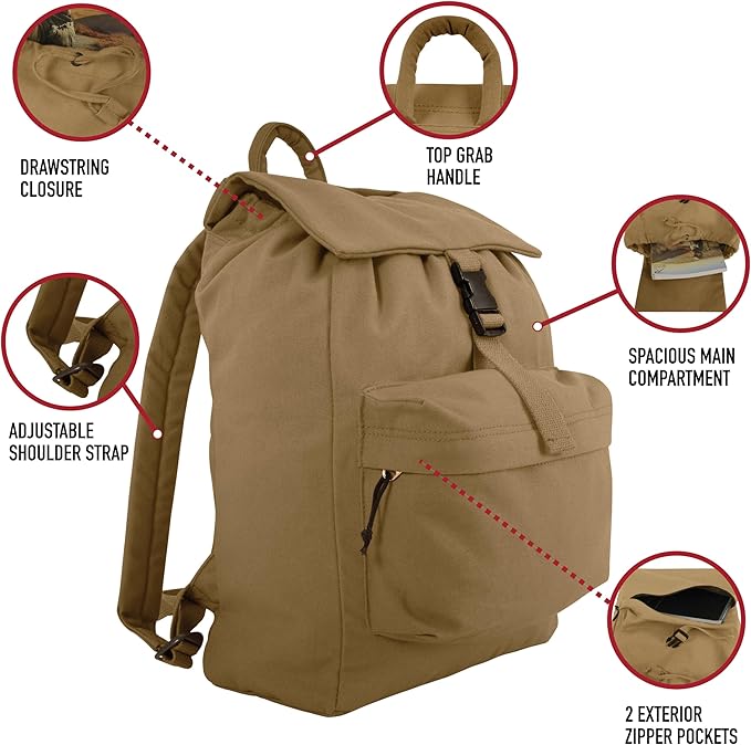 Rothco Canvas Daypack – Heavy-Duty Cotton Canvas Backpack - Image 2