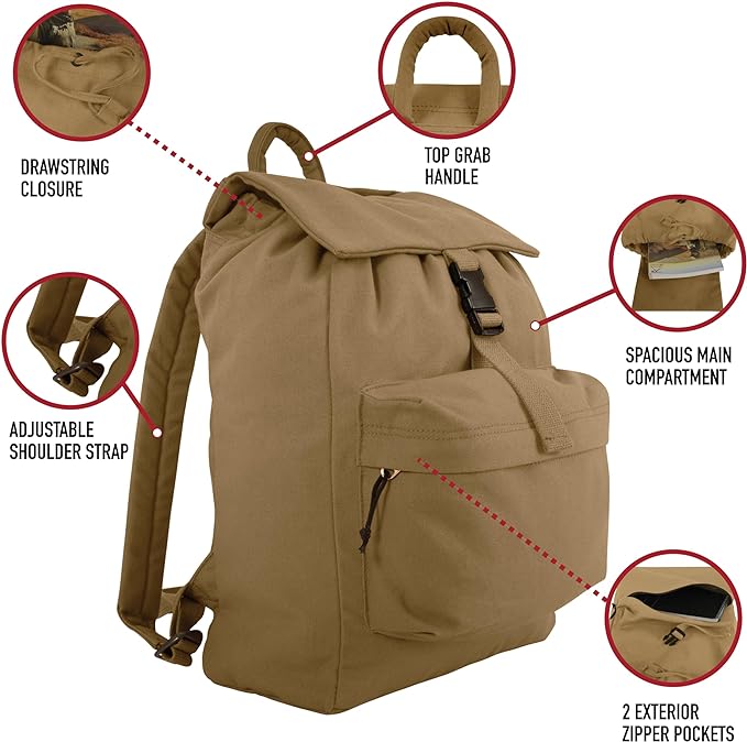 Rothco Canvas Daypack – Heavy-Duty Cotton Canvas Backpack - Image 4