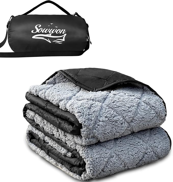 Waterproof Outdoor Blanket 62”X 51” Packable, Stadium Blankets by sowwon