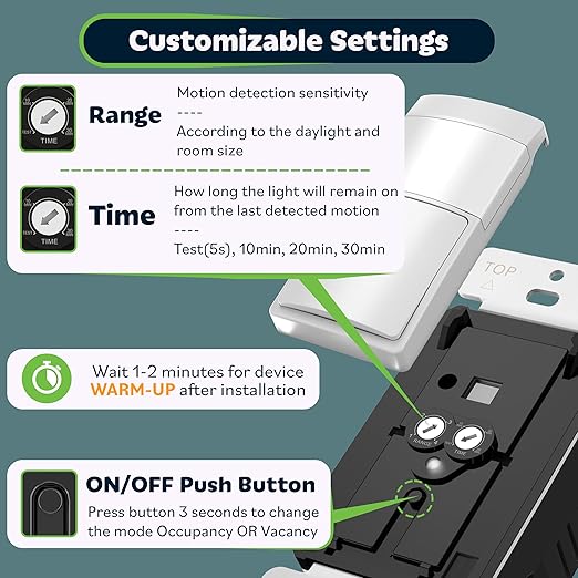 TOPGREENER PIR Motion Sensor Light Switch, Occupancy & Vacancy Motion Sensor - Image 2