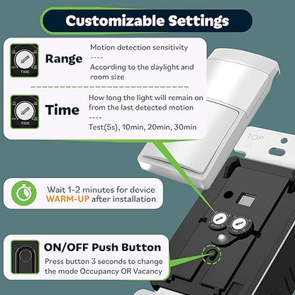 TOPGREENER PIR Motion Sensor Light Switch, Occupancy & Vacancy Motion Sensor - Image 2