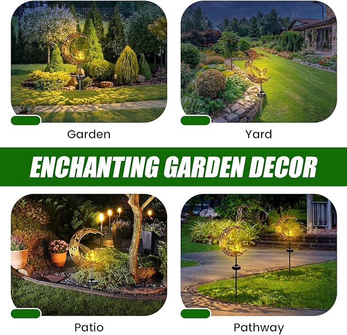 VIHOSE Solar Hummingbird Outdoor Lights Waterproof Moon Garden Stake Lights - Image 5