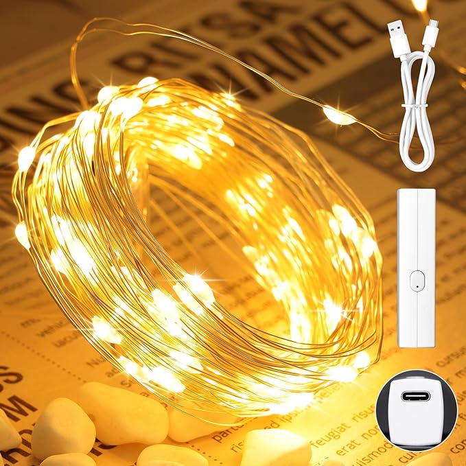 Lakumu 132FT Fairy Lights Battery Operated, Rechargeable String Lights by Lakumu
