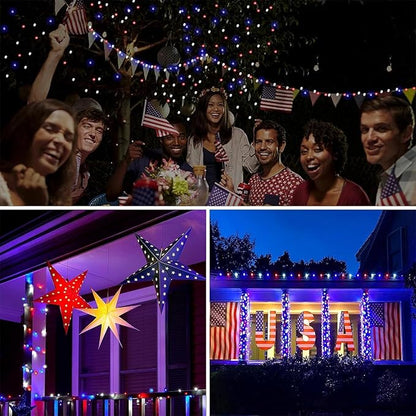 66Ft 200 LED Red White and Blue Fairy Lights Plug in, July 4th Waterproof - Image 7