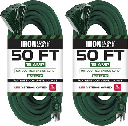 Iron Forge Cable 2 Pack 50ft Green Outdoor Extension Cord by IronForgeCable