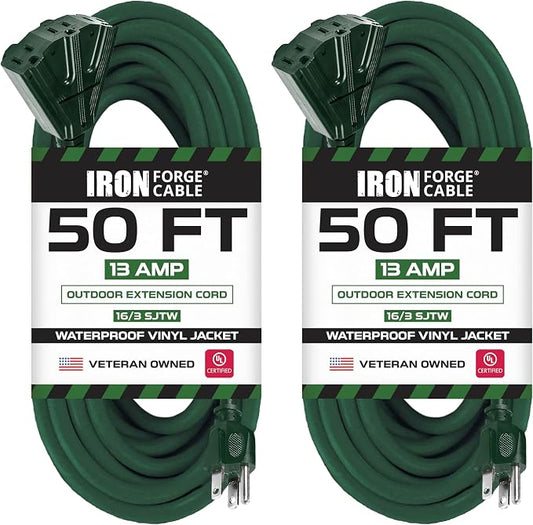 Iron Forge Cable 2 Pack 50ft Green Outdoor Extension Cord by IronForgeCable