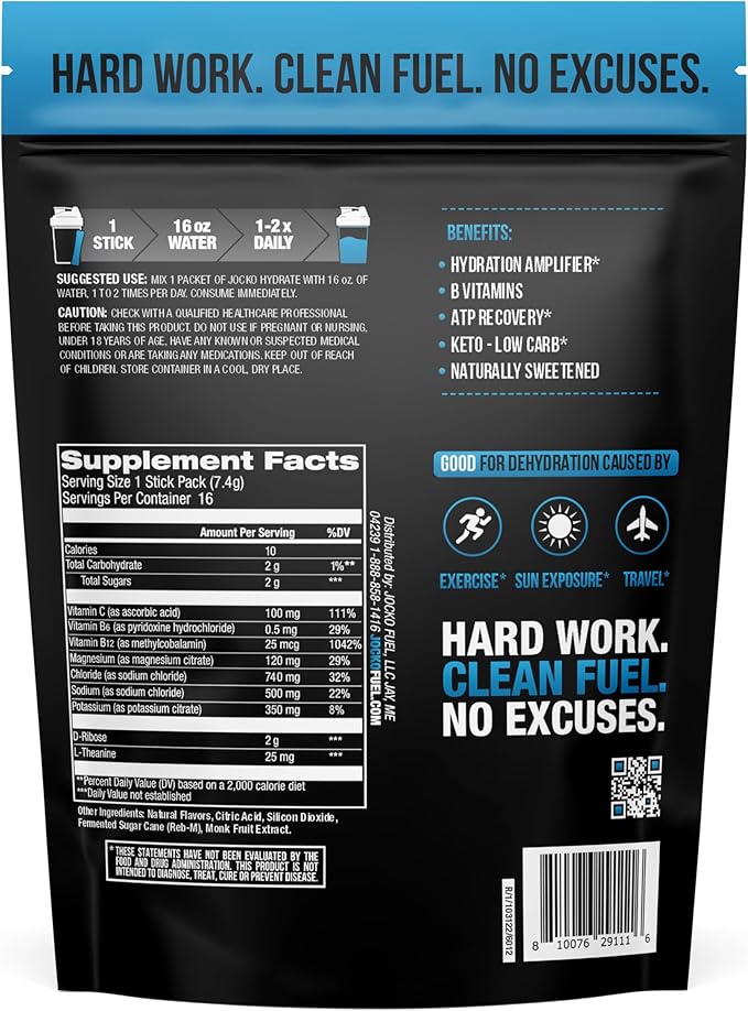 Jocko Fuel Hydrate Electrolytes Powder Packets Low Sugar - Image 2