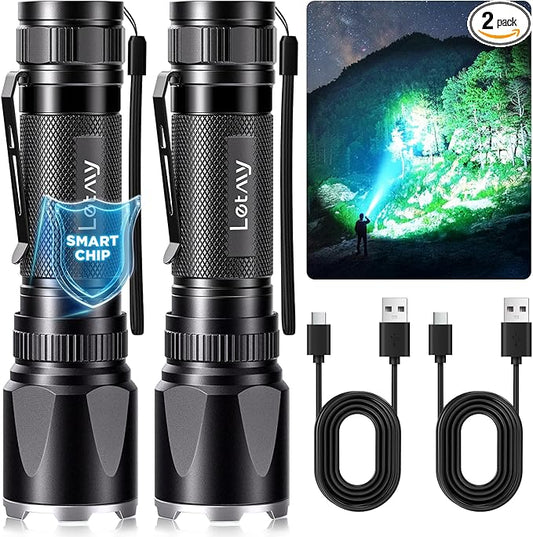 LETMY Rechargeable Flashlights High Lumens, 2 Pack 2000 Lumens Super Bright LED by Letmy