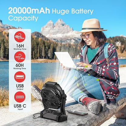ONLYNEW Portable Fan Rechargeable, 20000mAh Cordless Battery Powered Fan - Image 2
