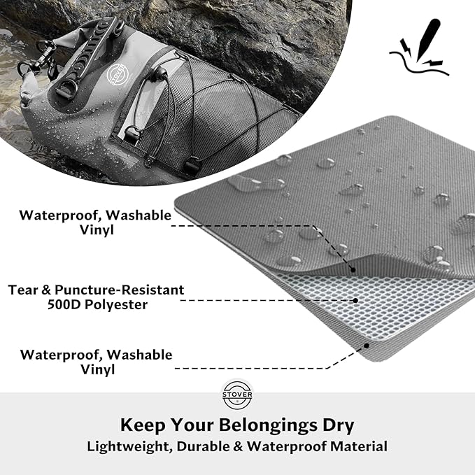 STOVER 5/10/25/30/40/55L Waterproof Dry Bag- Roll-Top Backpack w/Phone Case- - Image 2
