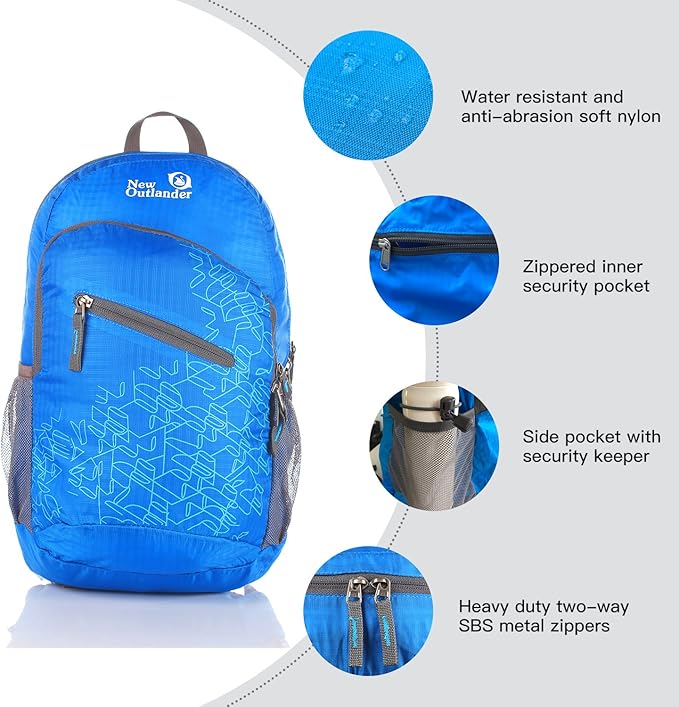 Outlander Packable Handy Lightweight Travel Hiking Backpack Daypack-Light Blue-L - Image 3