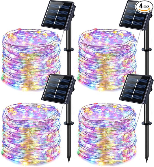 JMEXSUSS 4 Pack 100 LED Solar Christmas Lights, 33ft Solar String Lights by JMEXSUSS