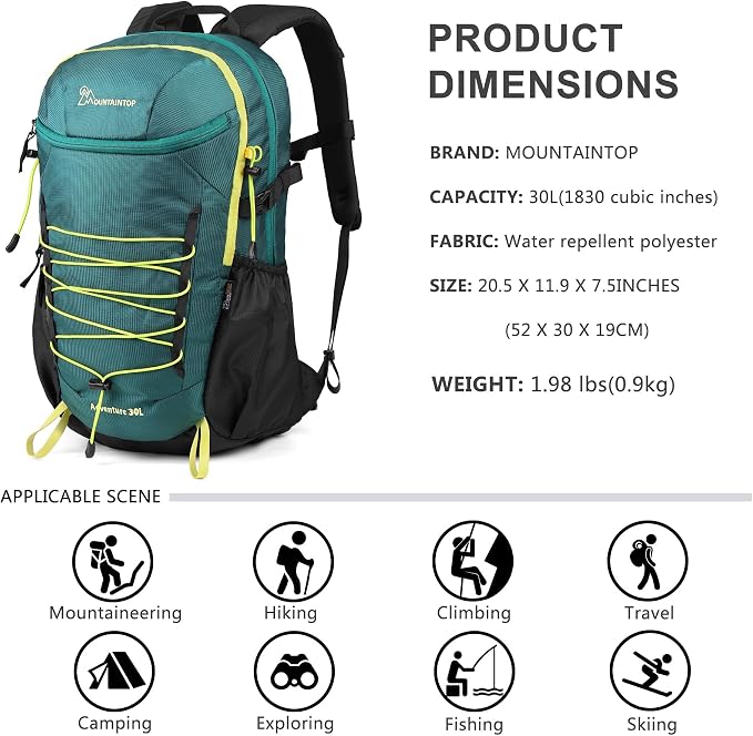 MOUNTAINTOP Hiking Backpack, 30L Camping Backpack, Men Women Hiking Daypack - Image 2