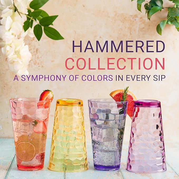 Bravario Hammered Plastic Drinking Tumbler, Dishwasher-Safe Premium Quality - Image 2