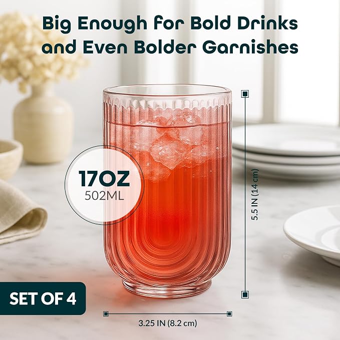 Glaver's Vintage Glassware Art Deco Glasses Ribbed Drinking Glasses U-Shape - Image 5