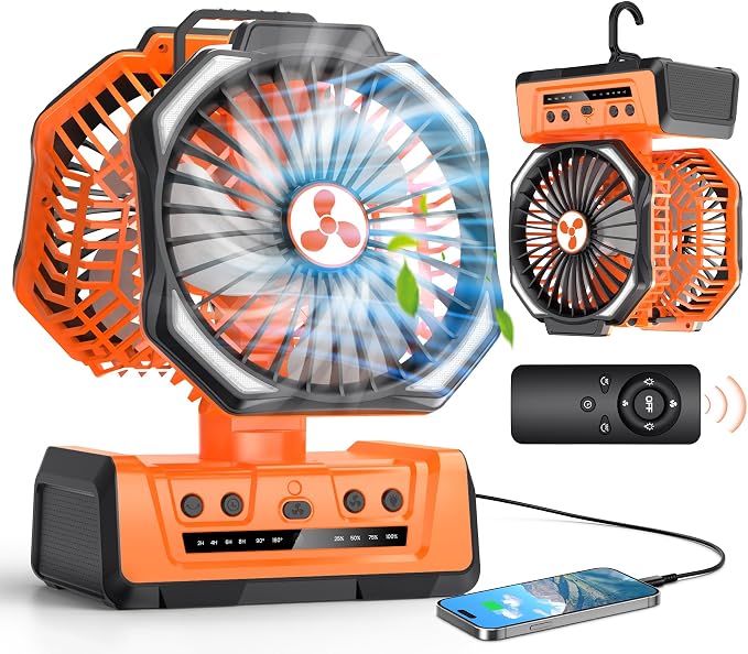 Dual Head Portable Rechargeable Fan 20000mAh Battery Powered Camping Fan by OnlyNewforYourLife