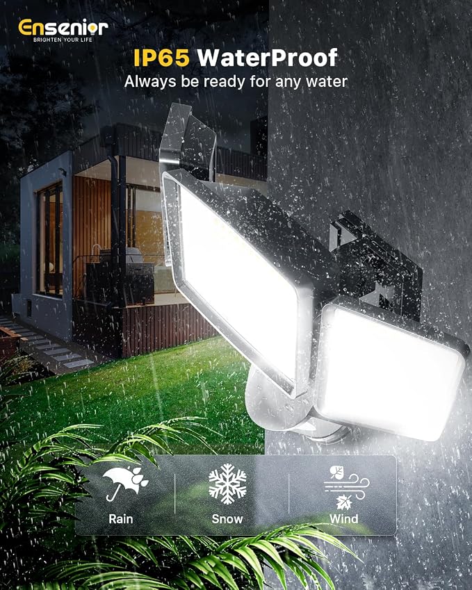 Ensenior Solar Security Lights, Wide Beam Flood Light 6500K Super Bright - Image 6