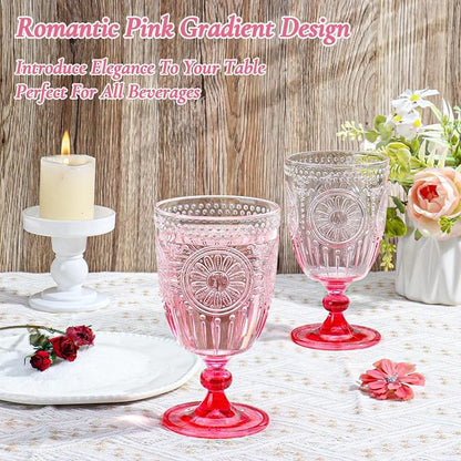 XUWAIDSGN 24Pcs Plastic Vintage Wine Glasses 13.5oz Reusable Embossed Goblet - Image 2