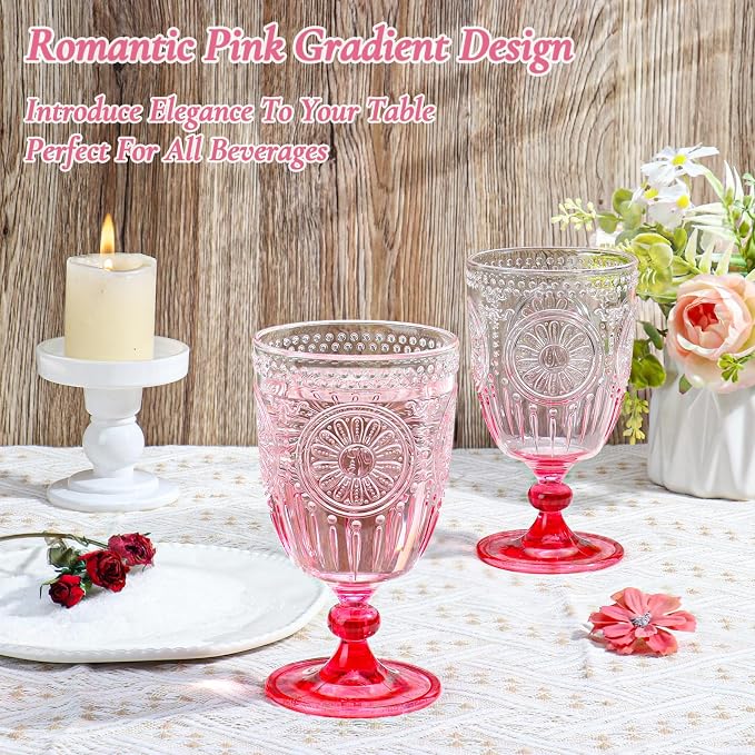 XUWAIDSGN 12Pcs Plastic Vintage Wine Glasses 13.5oz Reusable Embossed Goblet - Image 2