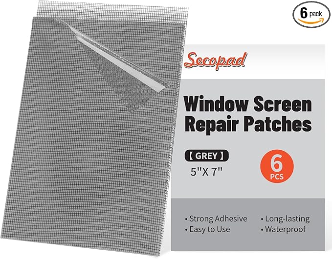 Secopad 5" x 7" Grey/Black Screen Repair Kit, Strong Adhesive Fiberglass Mesh by Secopad