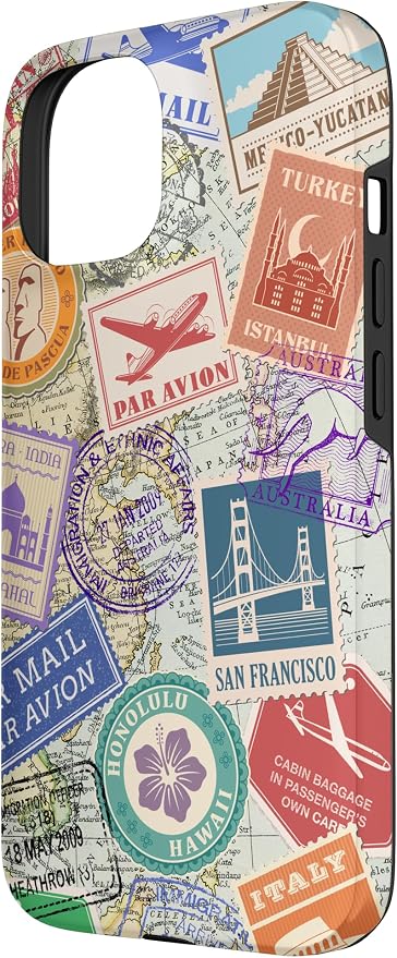 World Map Travel Passport Stamps Postage Stamp Case - Image 2