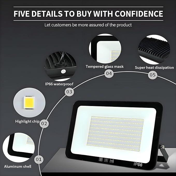 4Pack LED Flood Light Outdoor, 250W LED Work Light 26500lmwith 6FT US Plug - Image 5