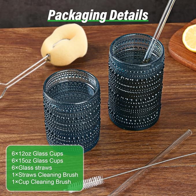 ZMOWIPDL Vintage Glassware Drinking Glasses Set of 12, Embossed Water Tumbler - Image 3