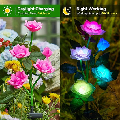 RECHOO Solar Garden Lights Outdoor Decorative, 3 Pack Solar Flower Lights - Image 2