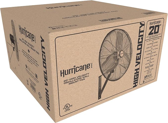 Hurricane Pro Commercial Grade Oscillating Metal Wall Mount Fan w/ 3 Speeds - Image 9