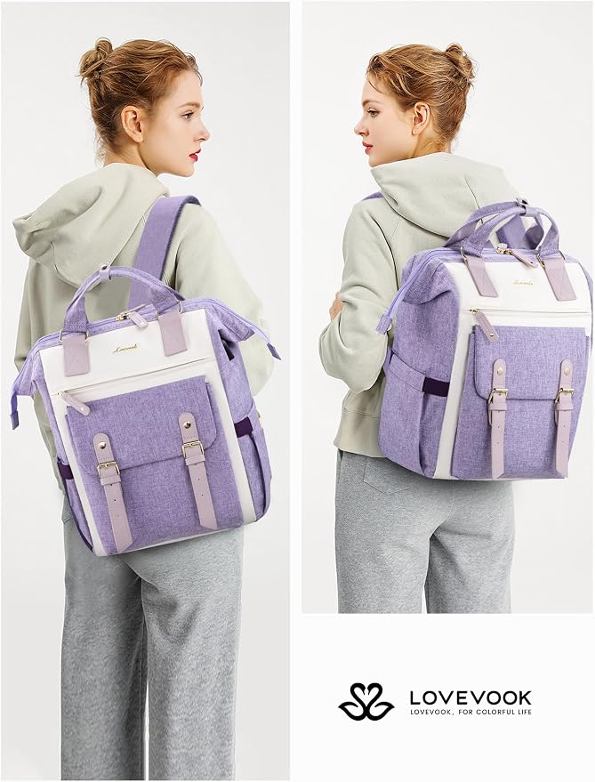 LOVEVOOK Laptop Backpack for Women Work Teacher Bag Travel Backpack, Stylish - Image 2