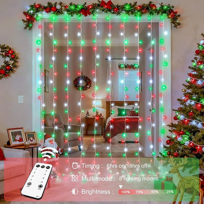 JMEXSUSS 300LED Red White and Green Christmas Curtain Lights - Image 3