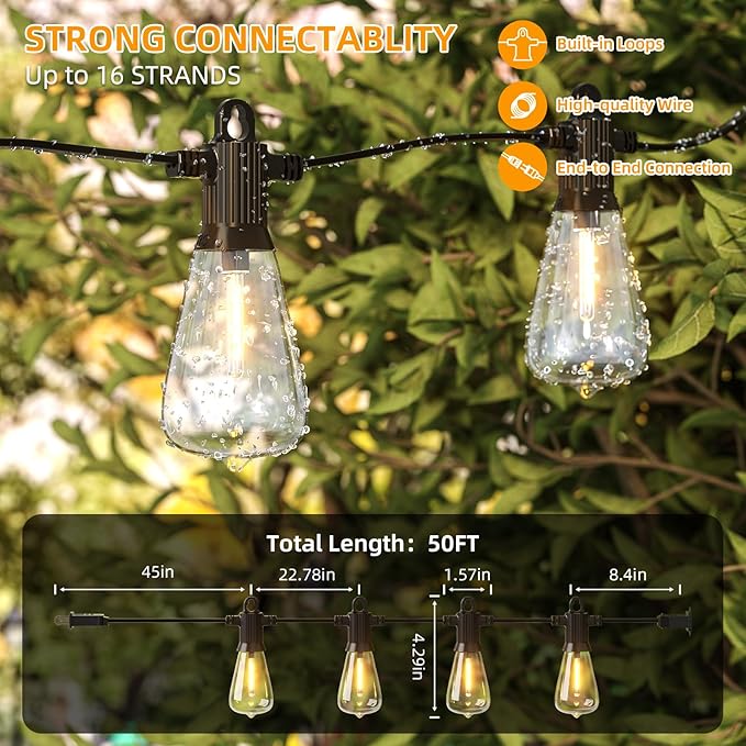 FOOMAN LED Outdoor String Lights, 50FT Outside Waterproof Patio Lights - Image 3