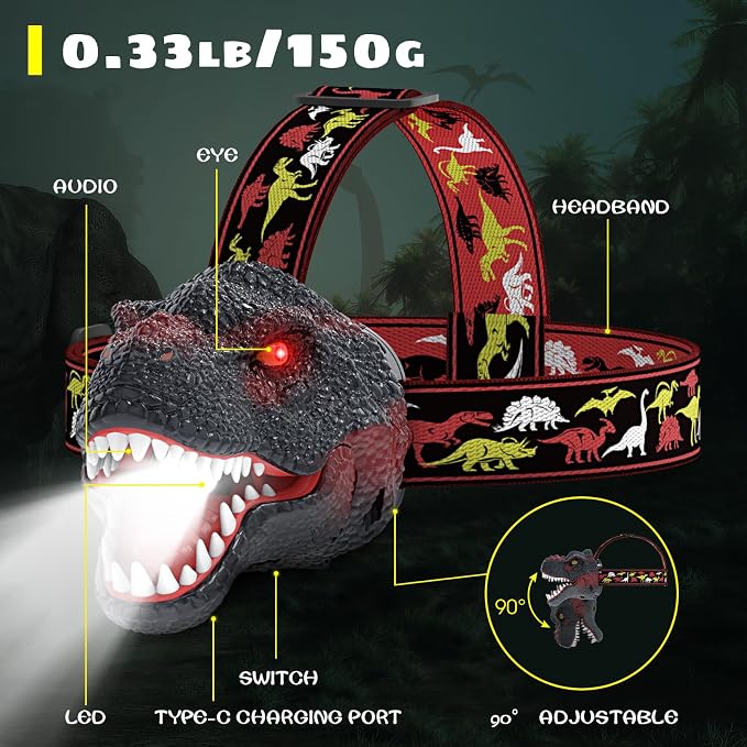 Dysaim Kids Headlamp, Dinosaur Headlamp - Image 9