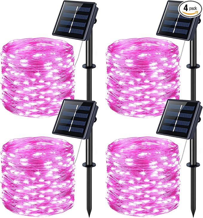 JMEXSUSS 4 Pack Pink Solar Lights, Each 33ft 100 LED Solar String Lights by JMEXSUSS