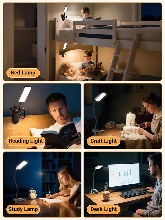 Clip on Light, 9 Brightness+5 Color Rechargeable Desk Lamp, 4000mAh Battery - Image 6
