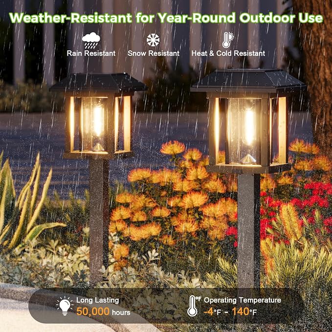 XMCOSY+ 4-Pack Solar Pathway Lights Outdoor, 25 Lumens Vintage Edison LED - Image 6