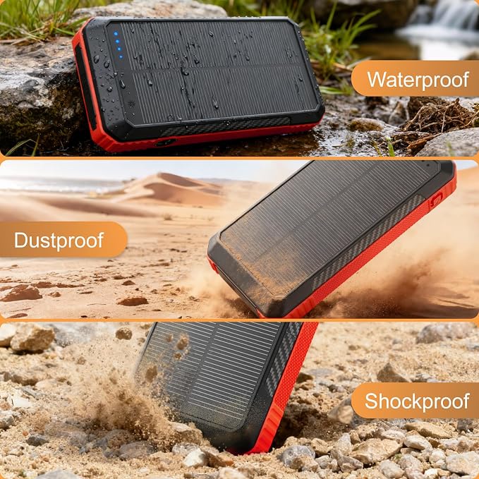 Solar Power Bank 33800mAh with Super Bright LED Flashlight, Built-in 4 Cables & - Image 4