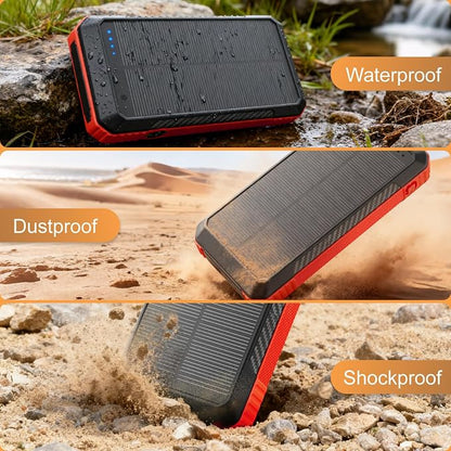 Solar Power Bank 33800mAh with Super Bright LED Flashlight, Built-in 4 Cables & - Image 4