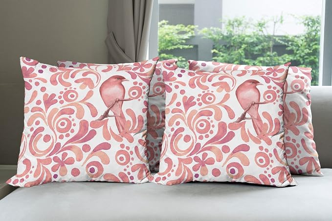Ambesonne Watercolor Throw Pillow Cushion Case Pack of 4, Bird on Tree Branch by Ambesonne