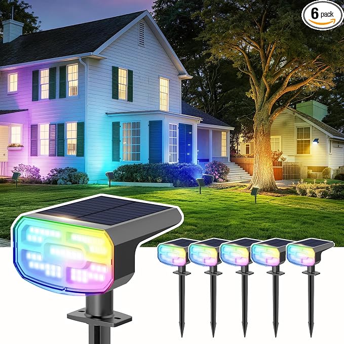 Color Changing Solar Spot Lights Outdoor Waterproof IP65, 9 Lighting Modes by JEJOT